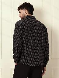 Wrogn collar full sleeve shirt for men black colour size M