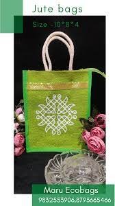 Private Lable Kolam Jute Bag green colour 3pcs