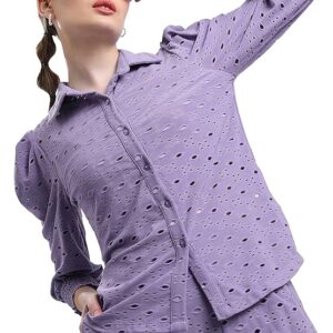 KETCH Womens Cotton Blend Regular Fit Self Design Full Sleeve Shirt Lavender Colour Size M