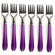 Private Lable Plastic purpal Handle Stainless Steel Fork pack of 6 pcs