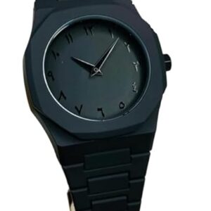 Private Lable Analogue Matte Black Watch for Men in Arabic Urdu Numbers with Magnetic Fibre Strap