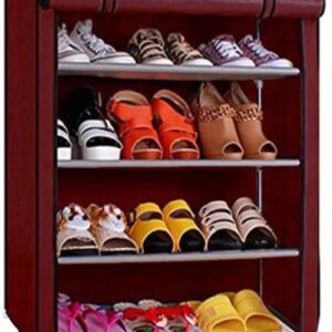 Private Lable 10 Inch 4 Layer Shoe Rack for Home Improvement Furniture with Cover marron