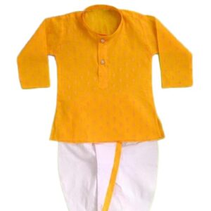 Private Lable Ethnic Pyjamas Dhoti Pants For Boys mustard yellow and white 06 Months