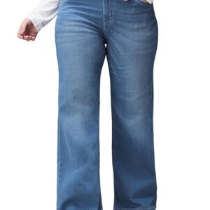 Intribe womens Womens WideLeg Mid Rise Regular Length Blast Effect Denim Jeans indigo colour Size 30
