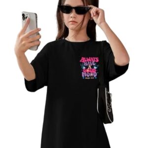 Keesor Cotton Blend Oversized Baggy Fit Drop Shoulder Latest Aesthetic Cool Graphic Printed Half Sleeve Tshirt for Girls 5 to 6 yrs