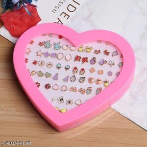 Private Lable Set of 36 Pair Colorful Mix Design Earring Stud Set with Heart Box for Kids Girls