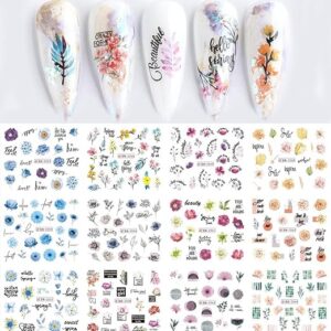 S A V I 12 Sheets Water Transfer Nail Fashion Sticker Decal Flower Leaf DIY Manicure For Women multioolour