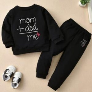 Private Lable Baby Boys MOM And DAD Printed Cotton Blend t shirt and pant black colour size L