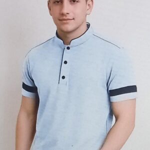 KEESOR Men Solid Mandarin Collar Cotton Blend Grey TShirt size M