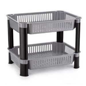 Private Lable Kitchen Storage Plastic Rack Vegetable Stand Basket Storage Racks for Office Grey 2 Layer