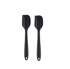 P Plus Silicone Spatulas Small Spoon Set Non Stick Coating with Stainless Steel Core Ideal for Cake Cream Butter Spreading Black 2 Piece