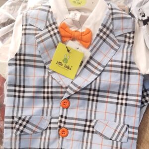 LITTLE FOLKS Solid T Shirt Attached Waistcoat and Bow with Shorts Clothing Set for Baby Boys 6 to 12 months multi colour