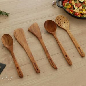 Private Lable Rusabl Pure Sheesham Wooden Spatulas Pack of 5 brown