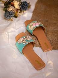 Private Lable Women Blue Woven Design Open Toe Flats size 39