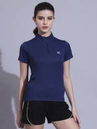 HRX Women RapidDry Solid High Neck Slim Fit Tshirt navy blue colur Size S