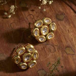 Priyaasi Opulent Floral Splendor GoldPlated Kundan Stud Earrings