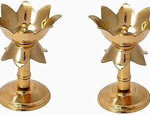 Private Lable Kamal Stand Diya Lotus Lamp for Home Mandir Pooja Pure Brass Pack of 2 Table