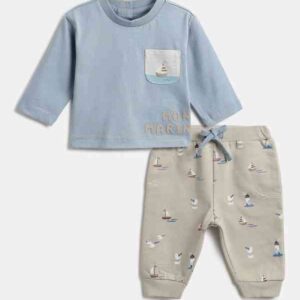 Chicco kids Boys Pure Cotton Printed Clothing Set blue and grey colour size 68 cm