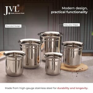 JVL Classicware Stainless Steel Gunj Multi Purpose Storage Serving Container 5 pcs silver colour