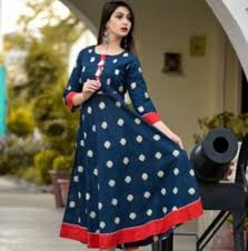 Private Lable Women Sleeve Printed Anarkali Kurti blue Colour Size L