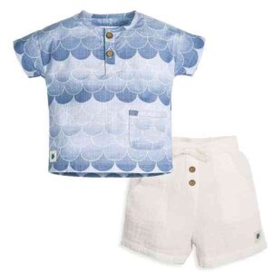 My Milestones Boys Printed Shirt with Shorts for kids white and blue colour size 12 to 18M