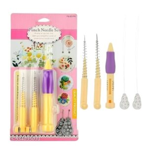 Private Lable Embroidery Punch Needle Set Multicolor Fiber DIY Tool Kit 3size needles