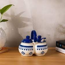 Private Lable Handcrafted Ceramic Pickle Jar Set for kitchen 2 peaces