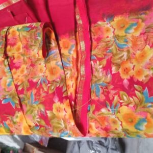 Private Lable Ambica Daily Wear Floral Printed Georgette Saree For Womens red colour