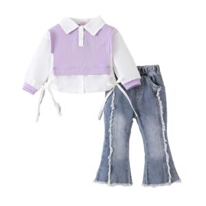 Hopscotch Girls Purple Full Sleeves 2Pc Bow Applique Jeans Set size 3 to 4Y