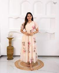 Preethiwear women floral printed cream color maternity dress size S