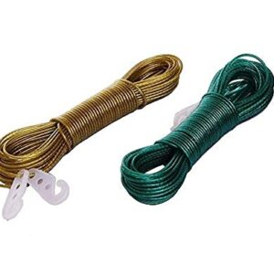 Private Lable Aluminium Wire Rope Cable for Hoisting Free Plastic Coating and 2 Plastic Hooks for Clothes Drying PACK OF 2