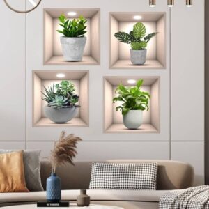 Private Lable 4 PCS 3D FLOWER STICKER GREEN PLANT