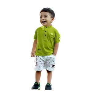 Kookies Kids Wear Boys TShirt and Shorts Set Green And White Colour Size 24