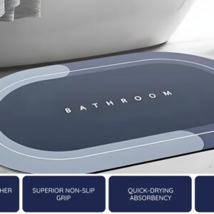 Private Lable Quick Dry Water Absorbing Mat for Bathroom Soft Leather Fabric NonSlip Bathroom Mat Set of 1 Blue