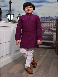 Private Lable Boys Full SLeeves Purple Kurta and Pant set Size 2 to 3yrs