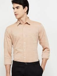 MAX Men Beige Regular Fit Cotton Casual Shirt SIZE M