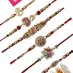 Private Lable JUMANI Exotic Collection Premuim Stone Rakhi Pack of 6 with Roli chawal