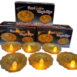Privat Lable Plastic Pearl Water Sensor LED Diya Diwali Wedding Party Set of 6 Gold Colour