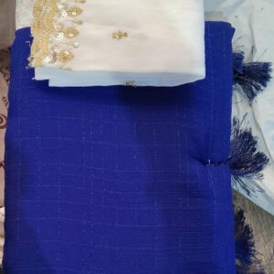 Private Lable Embellished Bollywood Chiffon Saree Blue white blouse