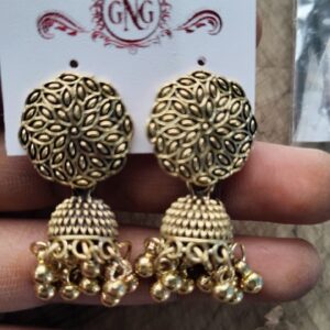 Private Lable Traditional Gold Plated Stone Studed Jhumka Earrings for Women Girls Antique Ethnic party wear Jewellery