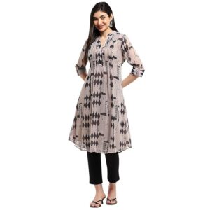 BIBA Women Polyester Regular Straight Printed Kurta grey colour suize 38