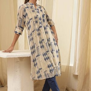 Biba Beige Printed poltster ALine Kurta for womens size 34