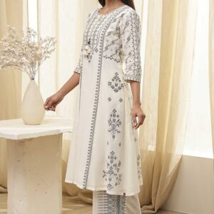 Biba OffWhite Pure Cotton Printed Aline Kurta Set for womens size 36