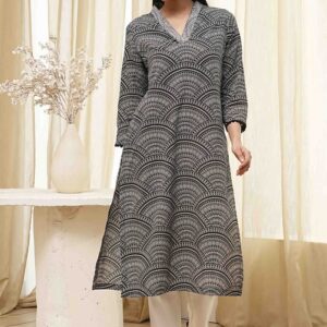 Biba Black Cotton Printed Straight Kurta for womens size 34