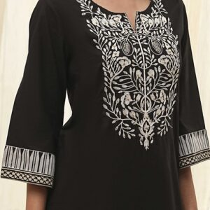 Biba Black Pure Cotton Embroidered Straight Kurta for womens size 46