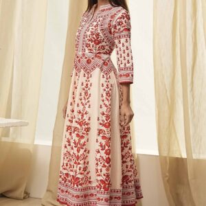 Biba White and Rust Cotton Printed Anarkali Kurta Set for womens size 42