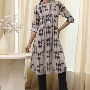 Biba Grey Printed Pleated ALine Kurta for womens size 32