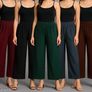 Private Lable Womens Palazzo Pants Combo Set of 5 Stylish Comfortable Bottoms multicolour size S
