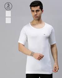loom luxe men White Solid Pure Cotton Basic Vests pack of 3 size 100cm