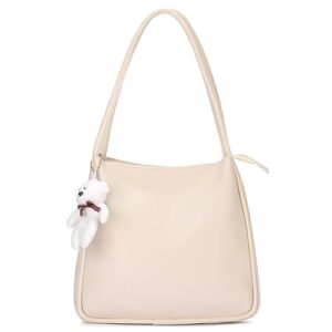 Private Lable Women s white Leather Shoulder Bag with Teddy Bear Charm Classic Design